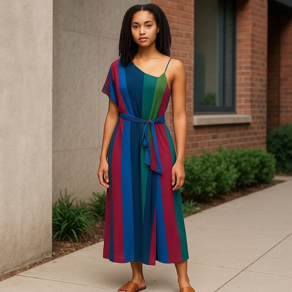 Show Me Your Mumu Saint One-Shoulder Bold Multi Color Maxi Dress NWT
